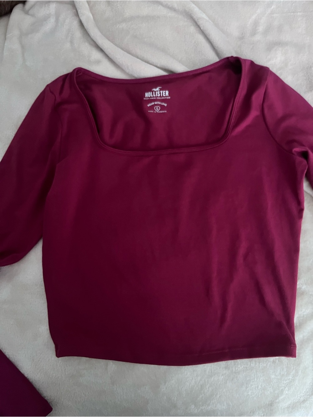 Hollister Long Sleeve Square Neck Top in Wine